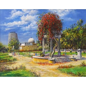 Hanif Shahzad, National Museum Parda Bagh - Karachi, 27 x 36 Inch, Oil on Canvas, Cityscape Painting, AC-HNS-081